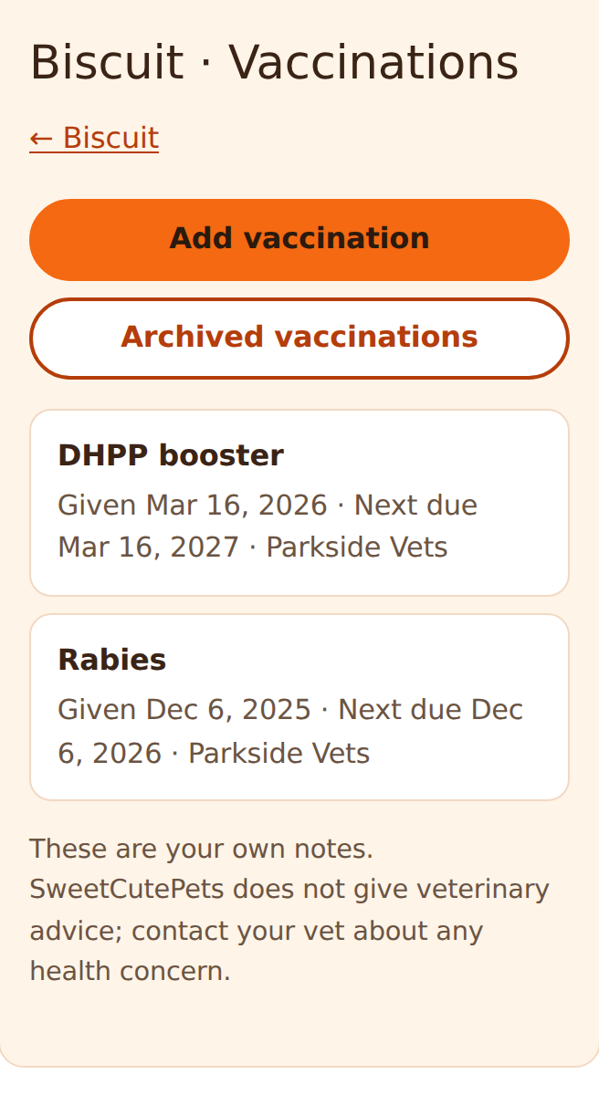 The health wallet listing vaccinations